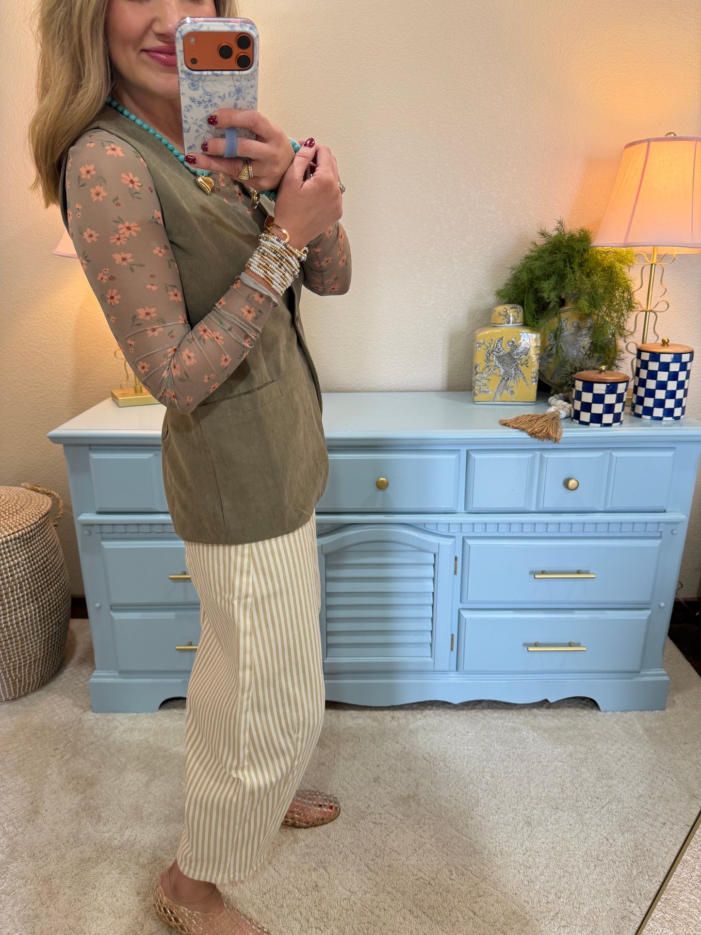 Olive Tan Suede Button Vest