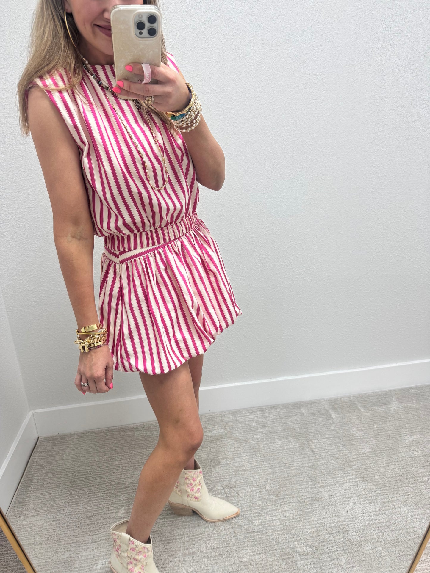 Pink and White Stripe Bubble Two Piece Set