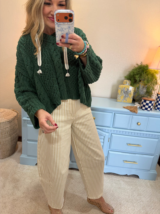 Green Cable Knit Printed Tie Sweater