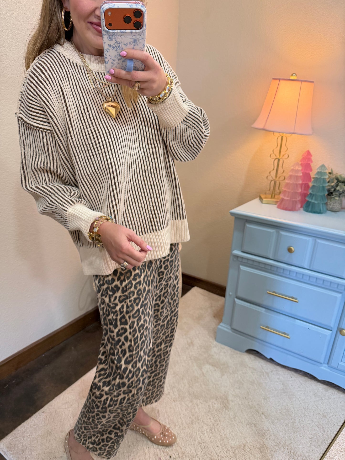 Brown Two Tone Crew-Neck Sweater