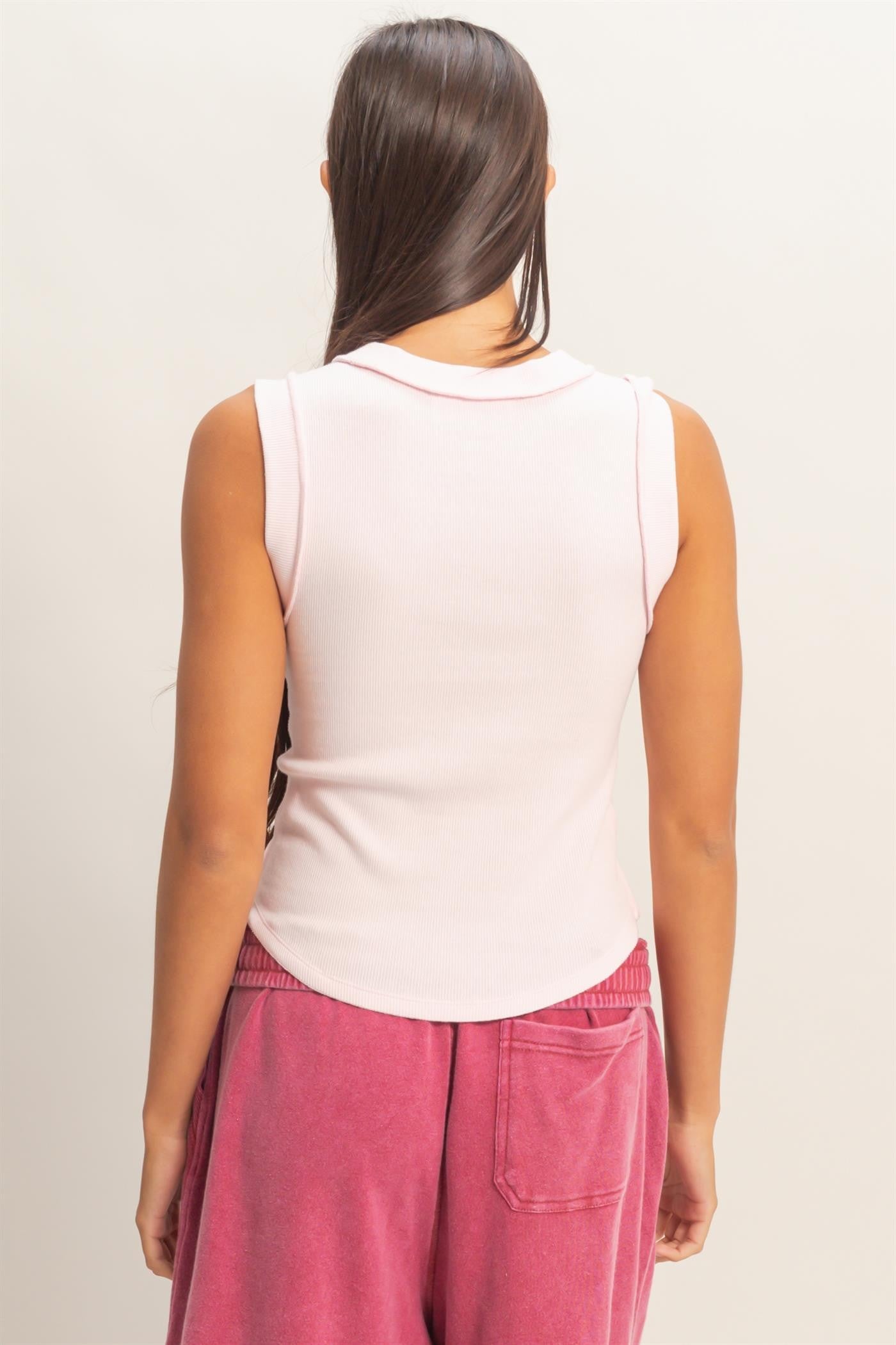 Soft Pink Seam Detail Tank Top