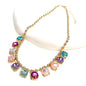 Crystal Glass Bead Dangle Station Ball Beaded Chain Necklace- Multi AB