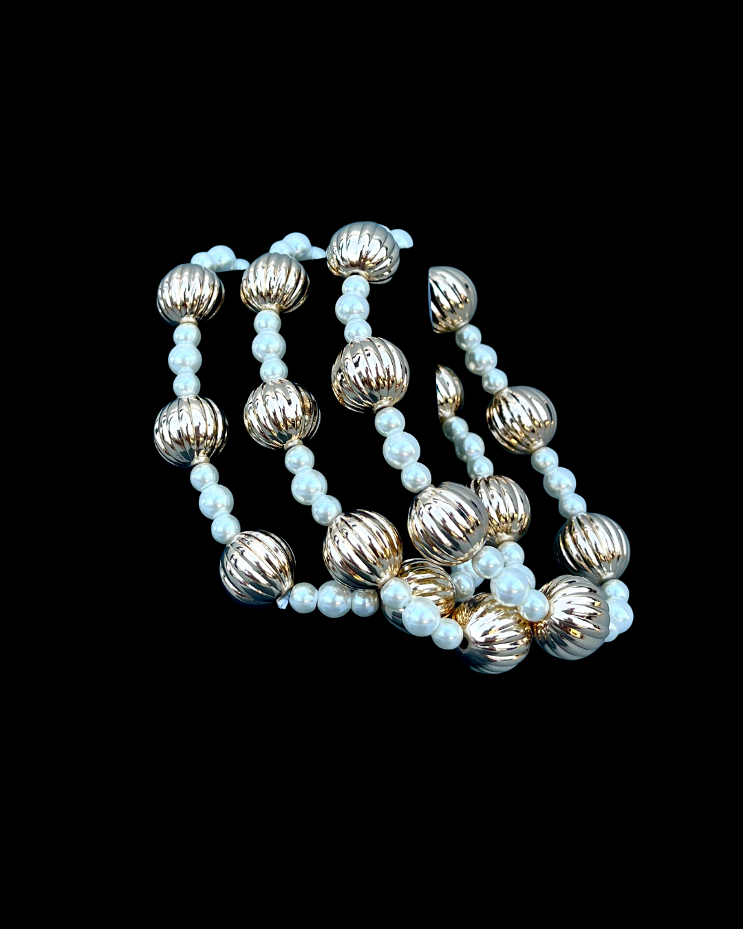 Set of 3 Textured Bead with Pearl Bracelets