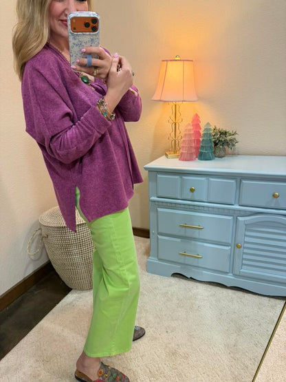 Plum Split Side Melange Long Sleeve Pullover