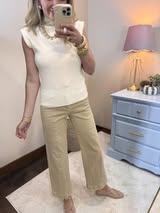 Cream High Neck Sleeveless Knit Top
