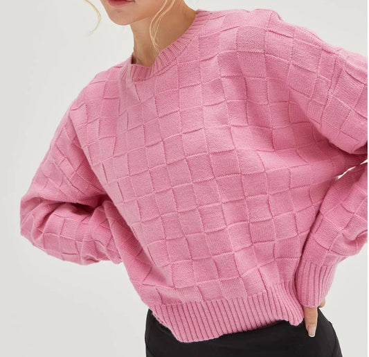Pink Braided Long Sleeve Sweater Top