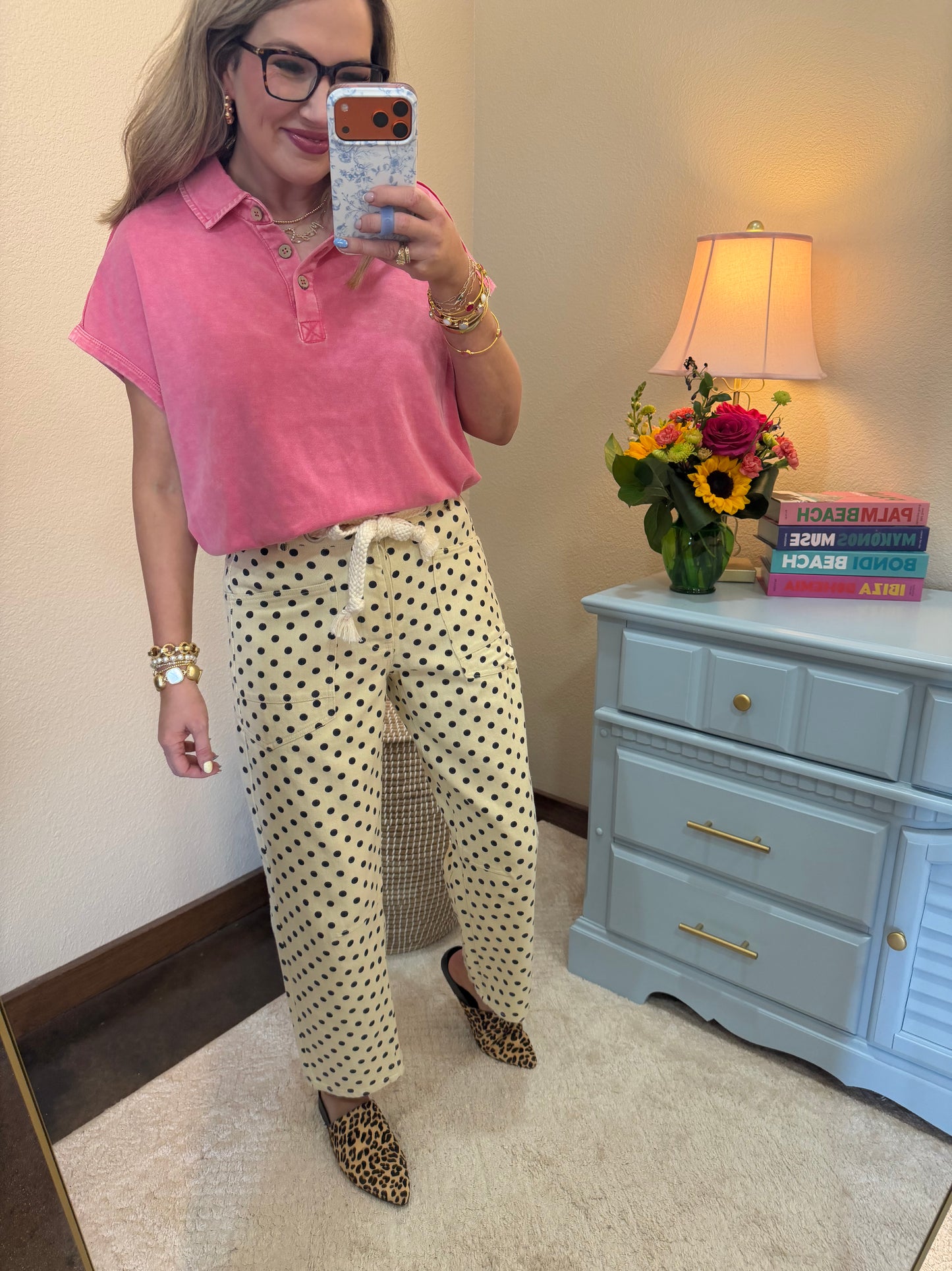 Ivory & Cream Polka Dots String Barrel Pants
