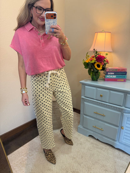 Ivory & Cream Polka Dots String Barrel Pants