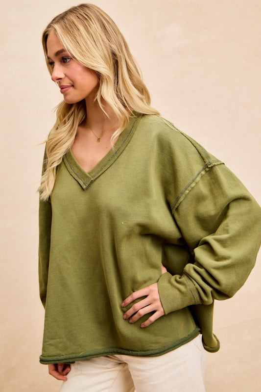 Dusty Olive Mineral Washed French Terry Over-sized Sweatshirt FS