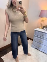 Taupe High Neck Sleeveless Knit Top