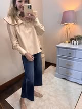 Champagne Ruffle Detail Stand Collar Blouse
