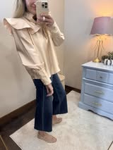 Champagne Ruffle Detail Stand Collar Blouse