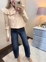 Champagne Ruffle Detail Stand Collar Blouse