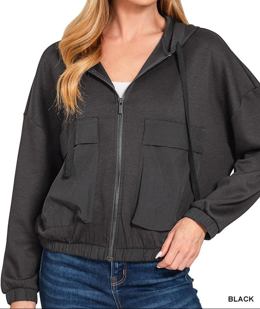 Black Soft Scuba Full Zip Hoodie Jacket