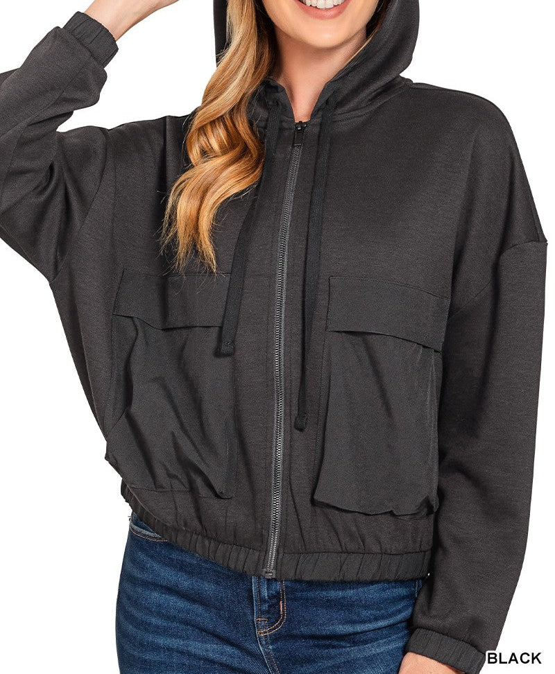 Black Soft Scuba Full Zip Hoodie Jacket