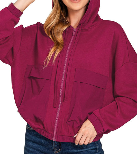 Cabernet Soft Scuba Full Zip Hoodie Jacket