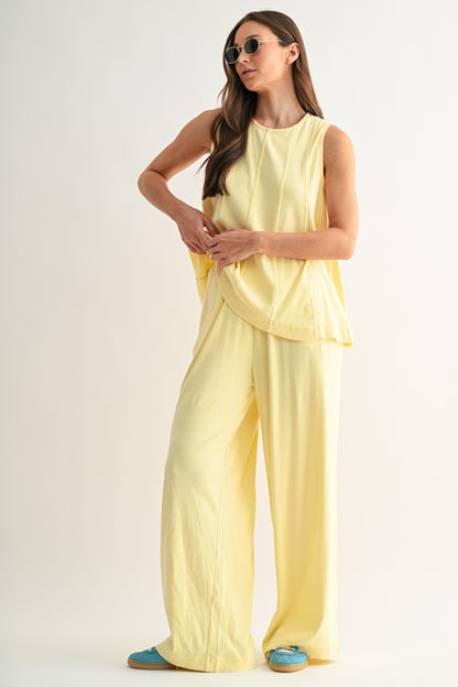 Yellow Coastline Cotton Blend Pant Set