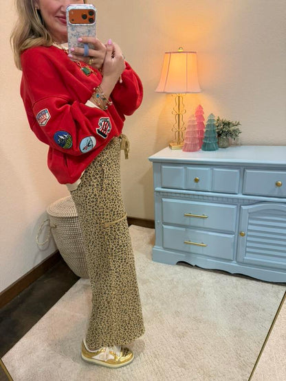 Red Patch Sleeve Sweatshirt Top