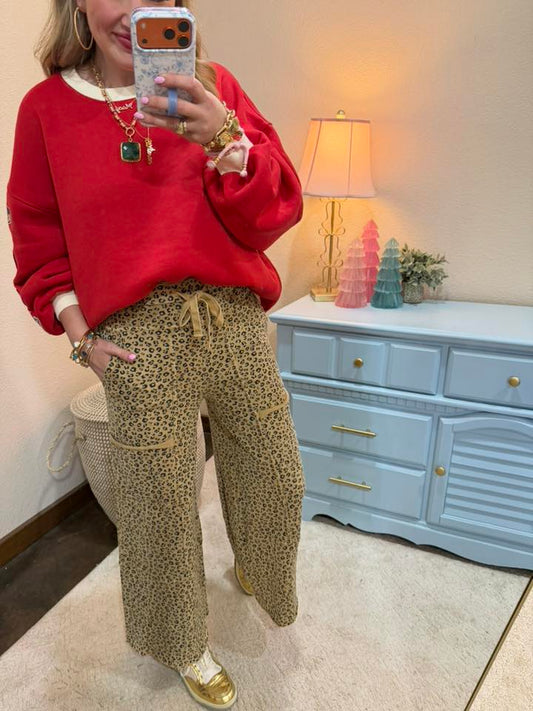 Red Patch Sleeve Sweatshirt Top