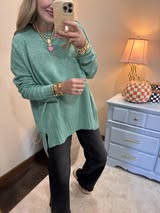 Seafoam Relaxed Fit Cable Neck Sweater