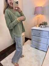 Sage Mineral Washed Elbow Patch Knit Top