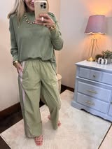 Sage Mineral Washed Elbow Patch Knit Top