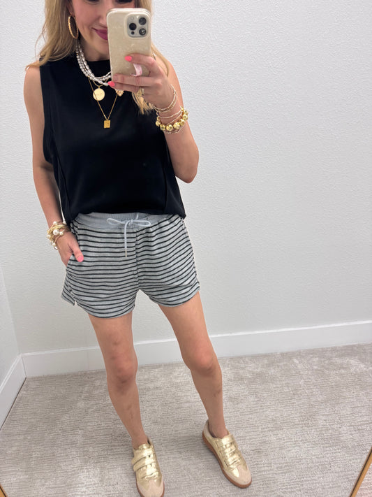 Black Scuba and Striped Short Set