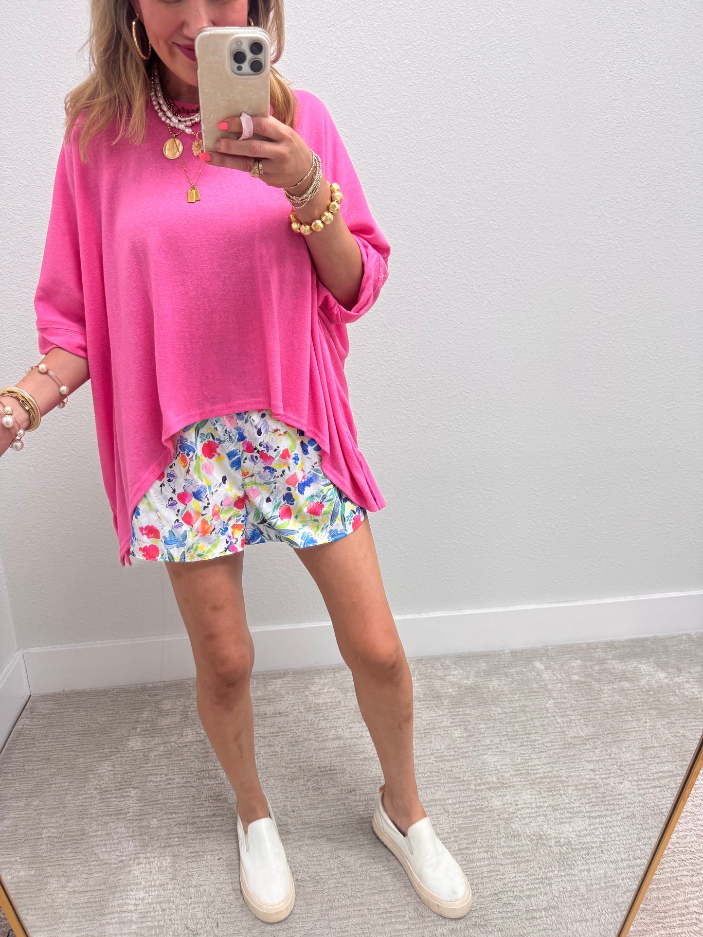Colorful Print Smocked Waist Shorts