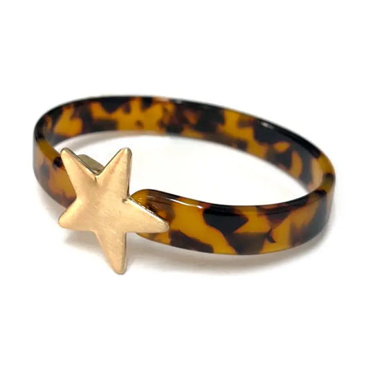 Star Lucite Cuff Bracelet Minimalist Tortoise Shell Bangle