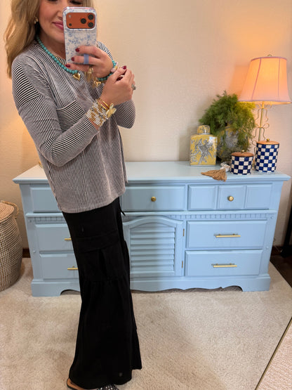 Black Ribbed Long Sleeve Top