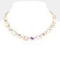 Cushion Square Stone Link Evening Necklace- Iridescent Stone