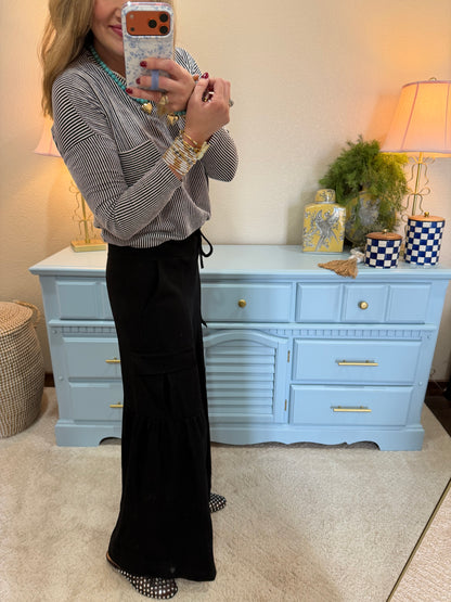 Black Ribbed Long Sleeve Top