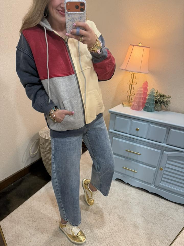 Navy Mix Mineral Washed Colorblock Hoodie Jacket