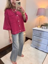Magenta Multi Stitched Accent Washed Top