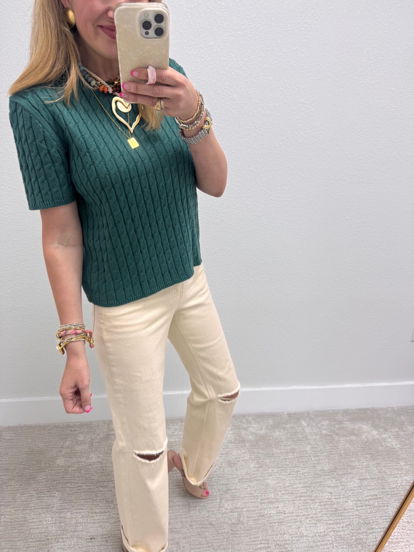 Evergreen Round Neck Cable Knit Top