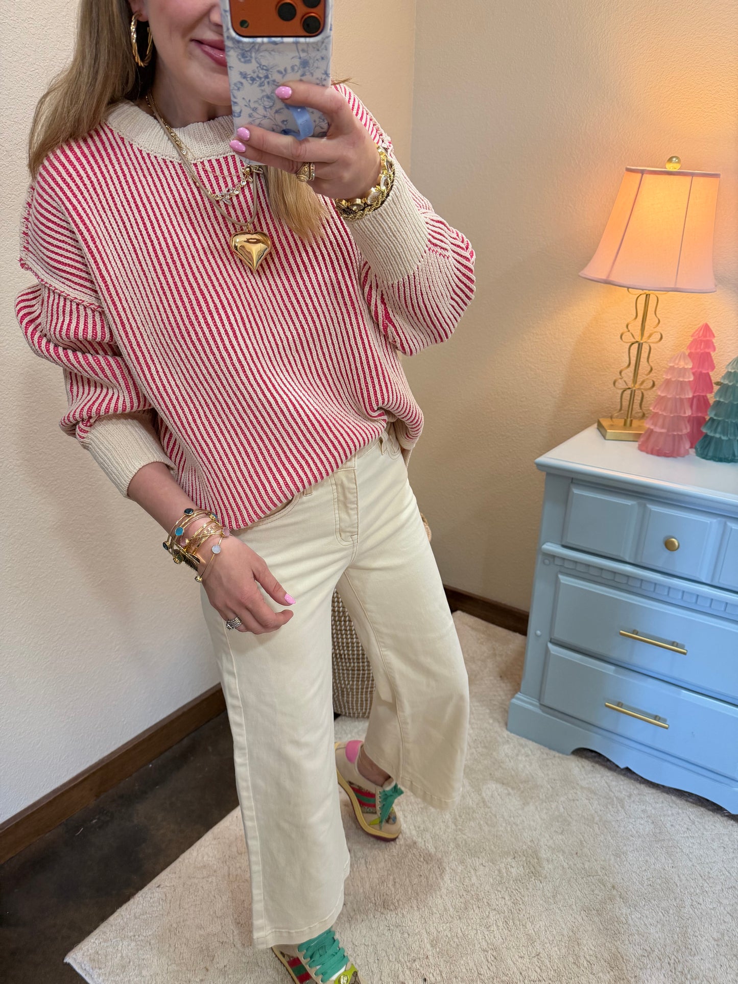 Fuchsia Two Tone Crew-Neck Sweater