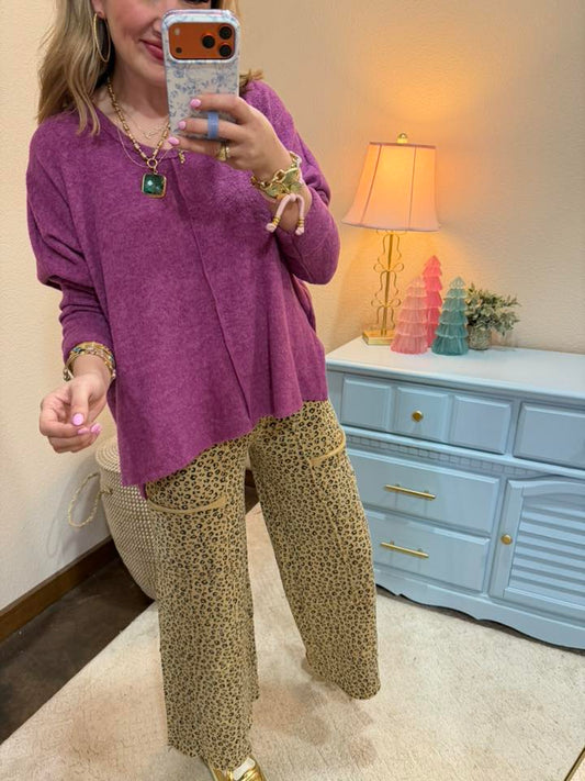 Magenta Floral Contrast Accent Button Down Corduroy Shirt