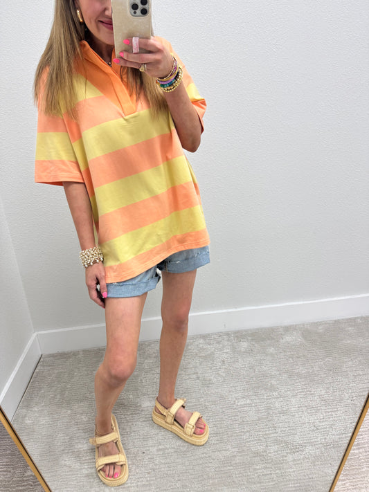 Yellow and Orange Stripe Oversized Collar Top