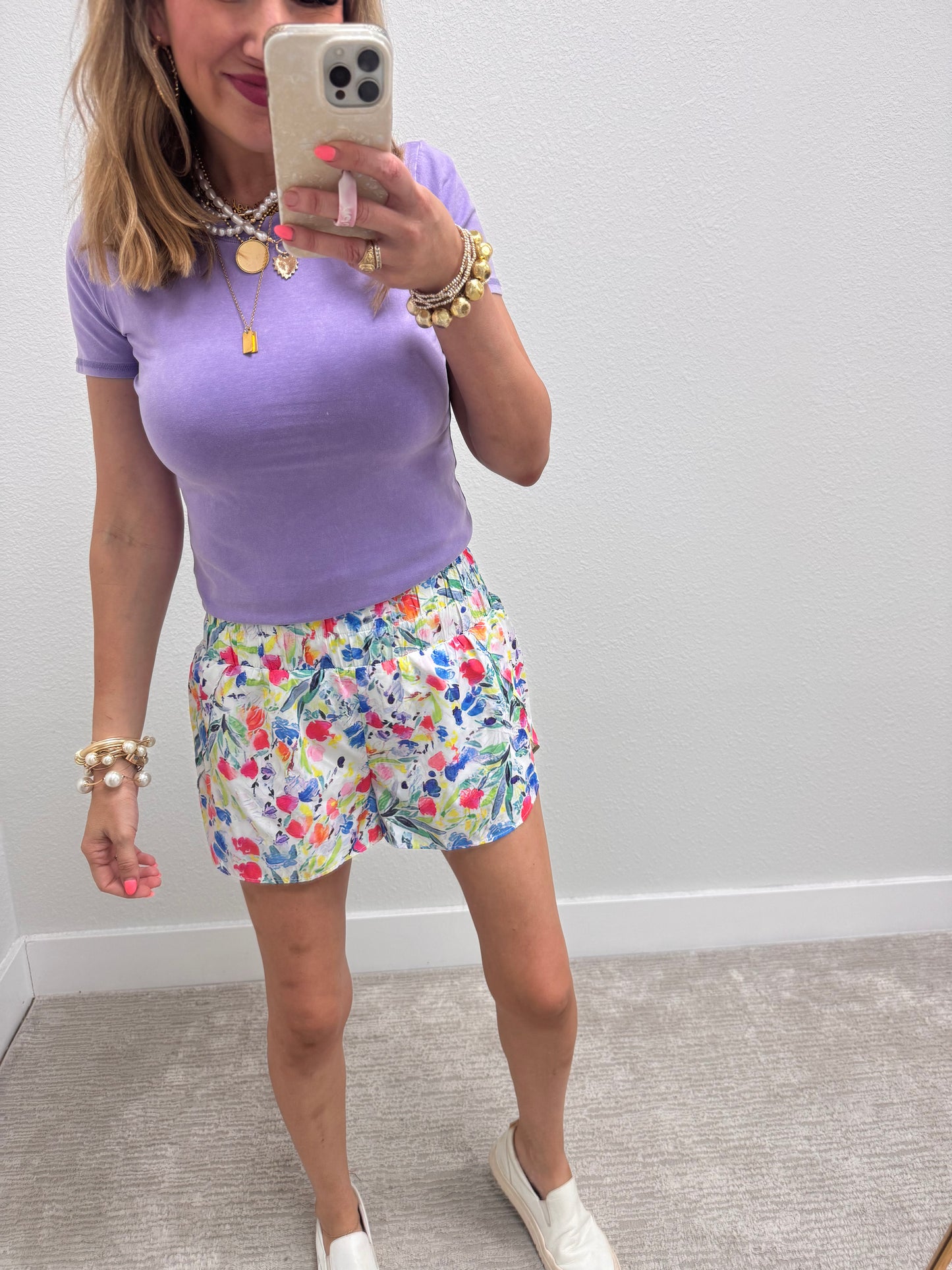 Colorful Print Smocked Waist Shorts