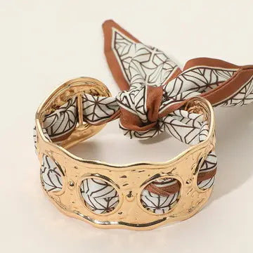 Printed Fabric Scarf Hammered Cuff