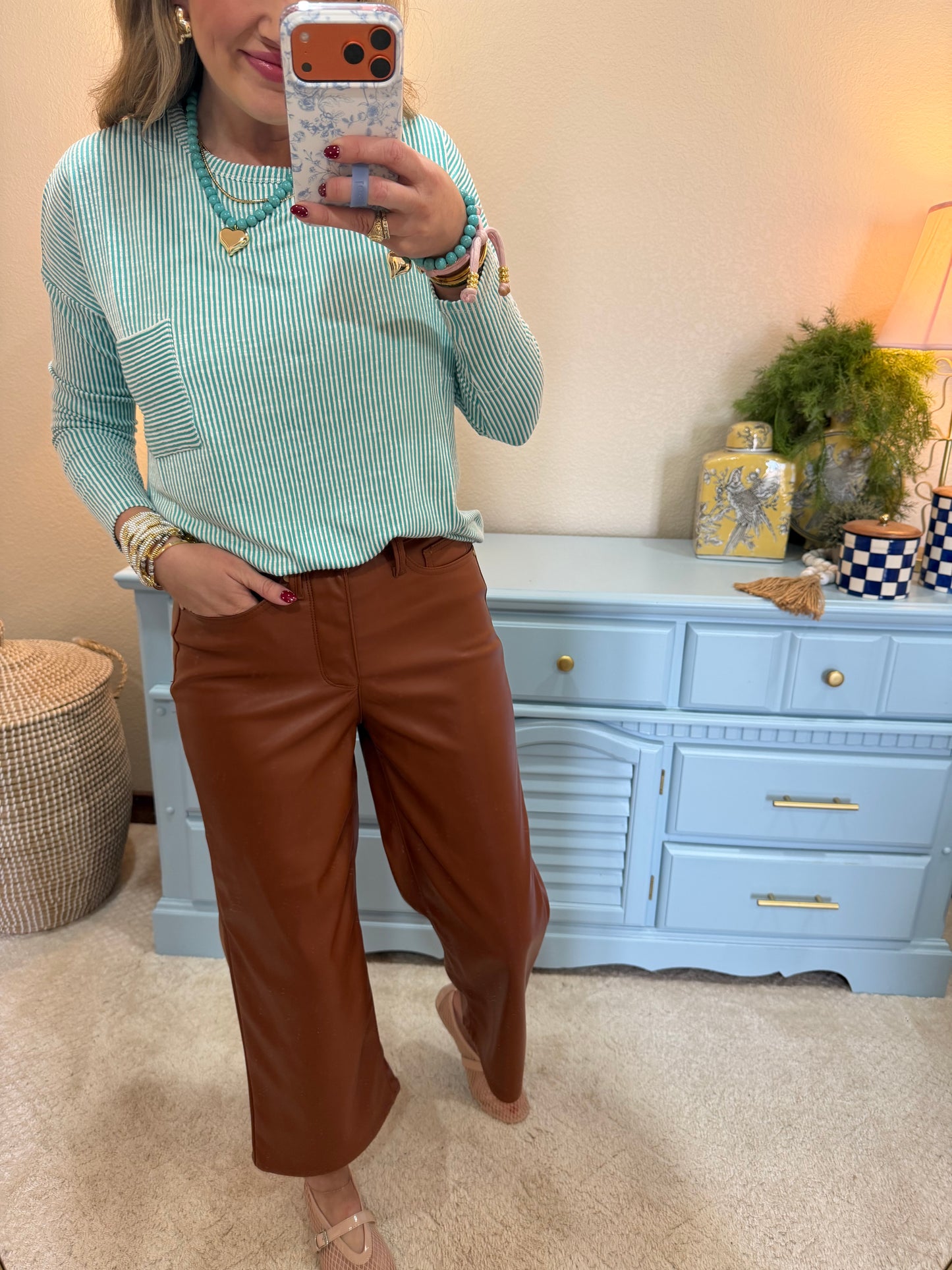 Turquoise Ribbed Long Sleeve Top