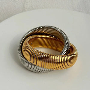 Thick Silver and Gold Linked Bracelet