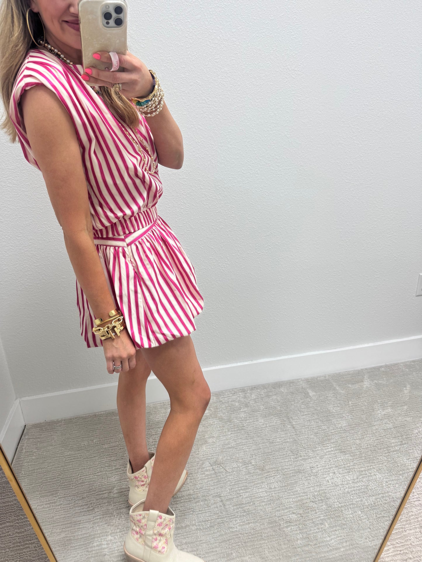 Pink and White Stripe Bubble Two Piece Set