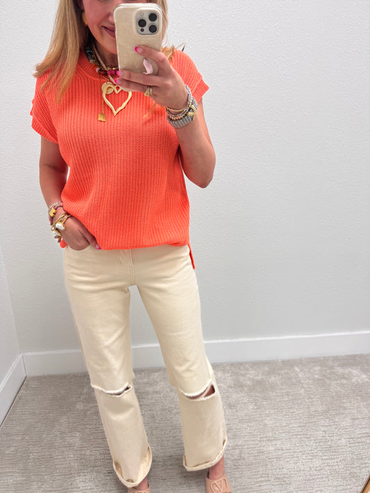 Coral Knit Short Sleeve Top
