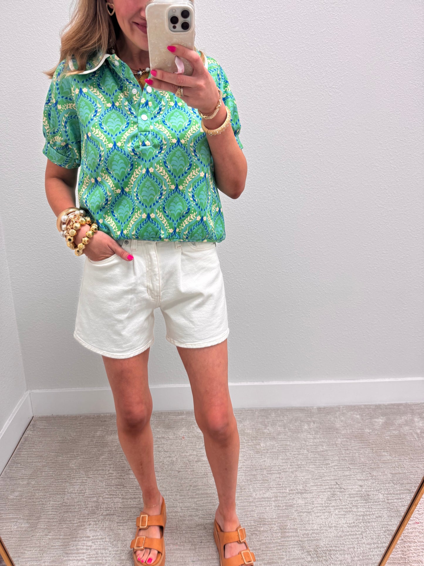 Cream JBD Pleated Denim Shorts