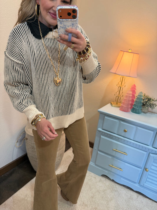 Black Two Tone Crew-Neck Sweater