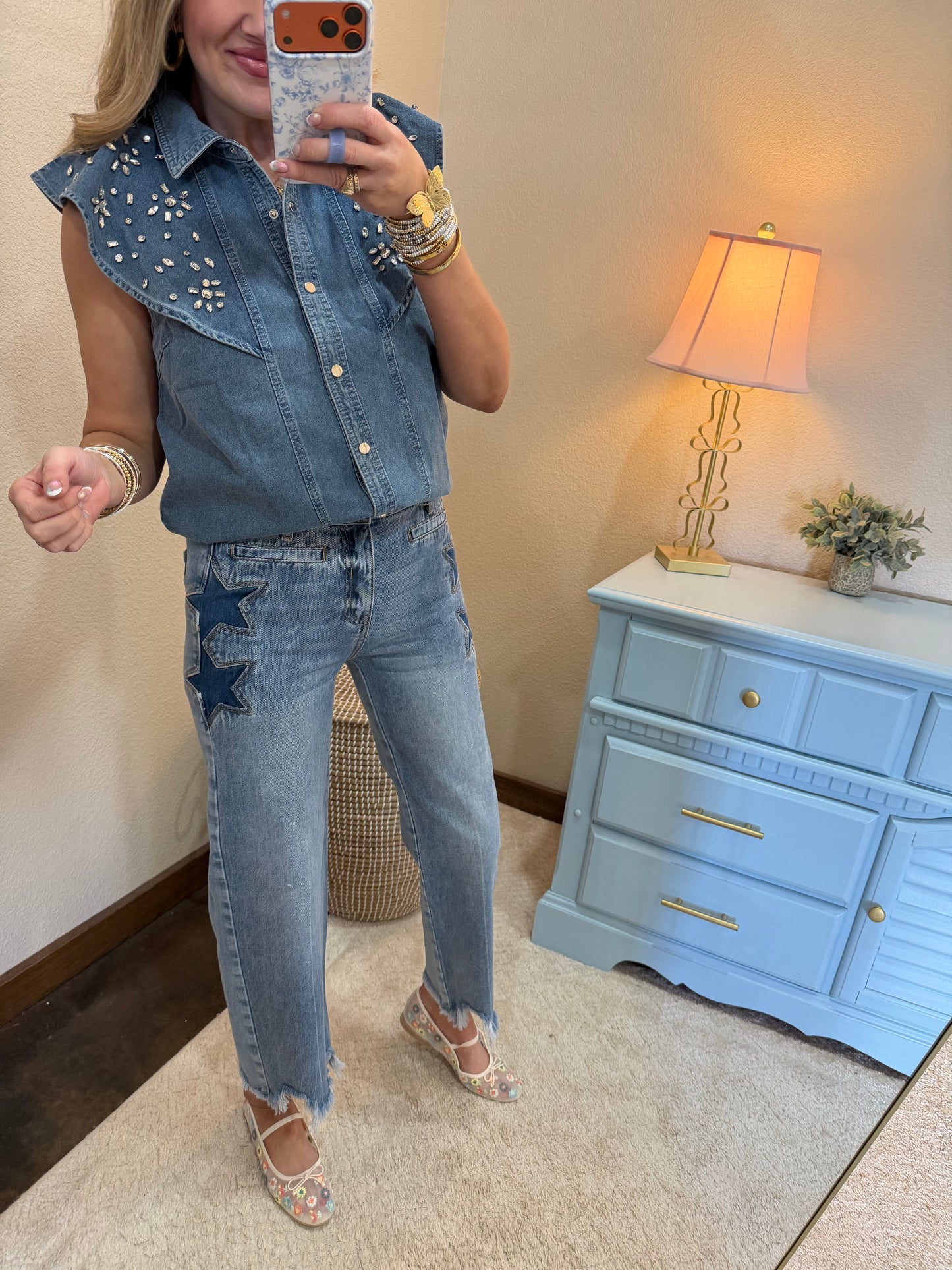 Crop High Rise Star Front Jeans