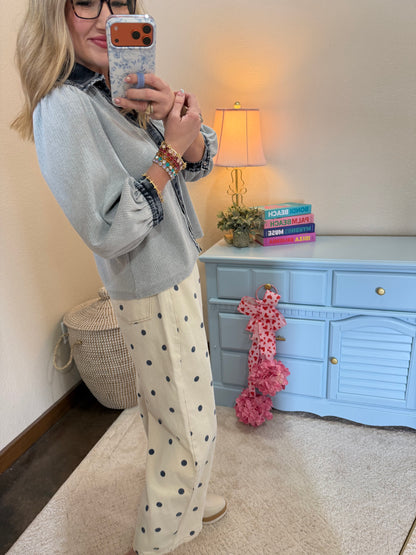 Heather Gray Denim Collar Button Up Top