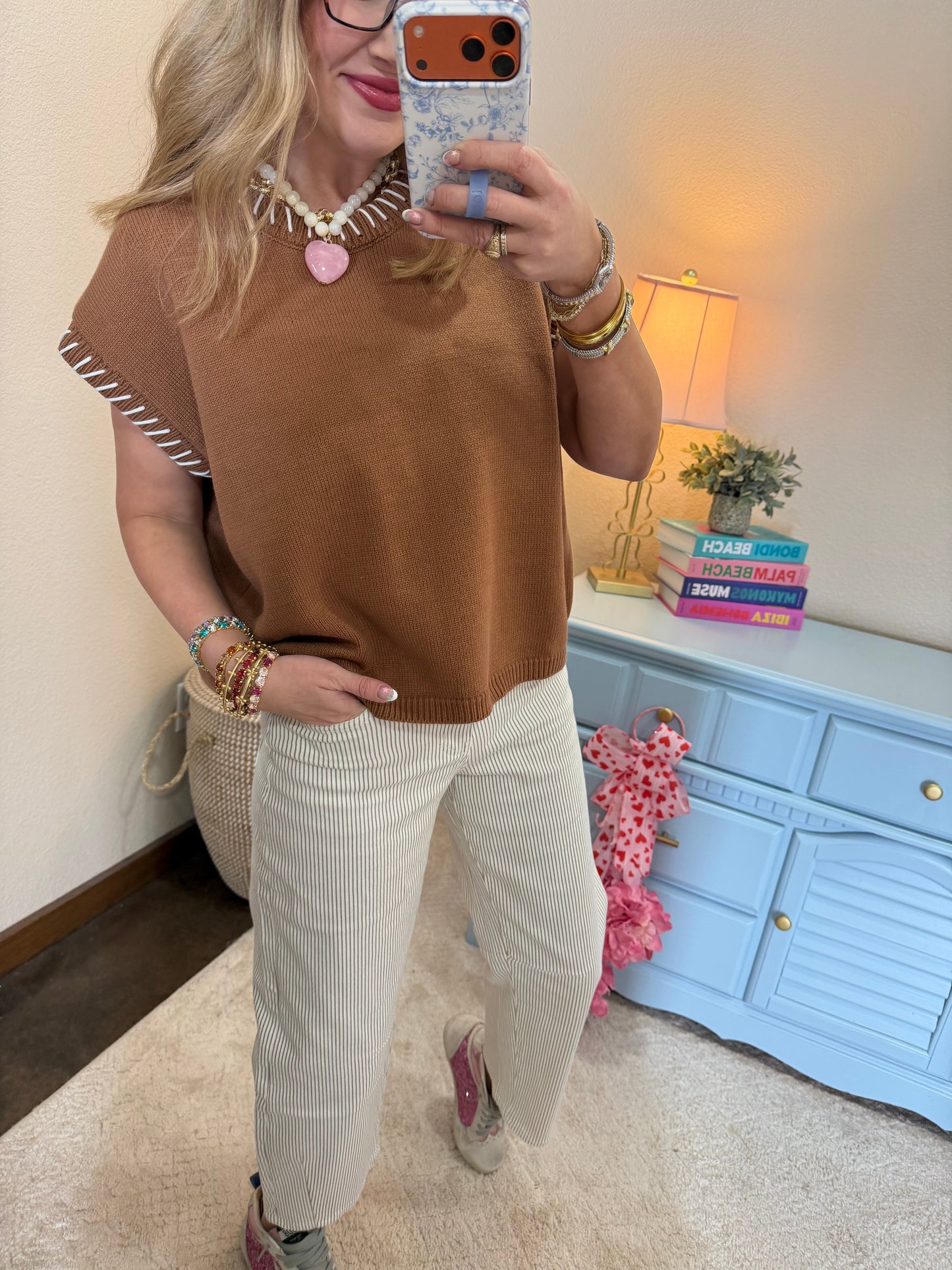 Camel Stitch Detailed Sweater Vest Top