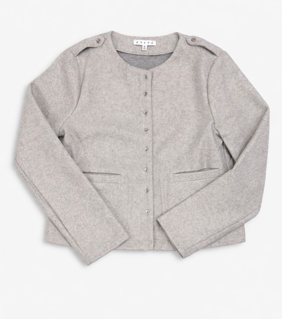Heather Gray Classic Decorative Button Cropped Jacket FS